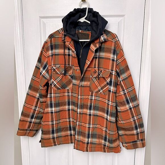 Legendary Whitetails Original Deer Gear Brown Plaid Hooded Button Down Shaket L - Picture 1 of 10